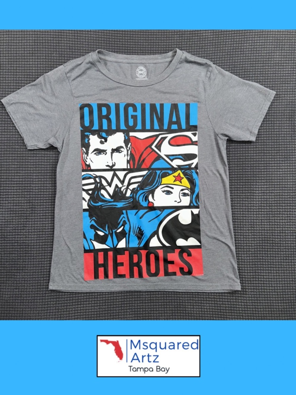 DC Comics Superman Batman Wonder Woman Graphic Shirt Youth Large 14 16 Gray Tee